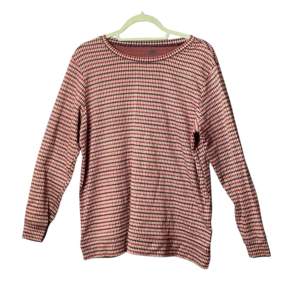 Lands End Womens Houndstooth Shirt Cotton Blend Red Blue Size‎ M Academia